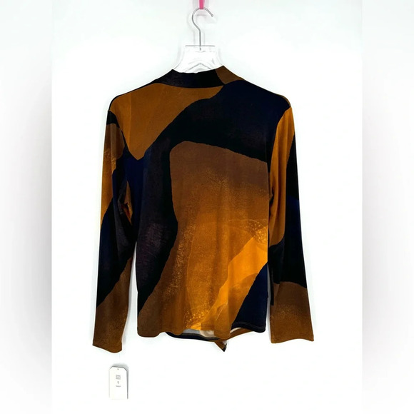 NWT Clara Sunwoo Long Sleeve Crossover Faux Wrap Top Tan Watercolor Gold XL (16) - Picture 6 of 13